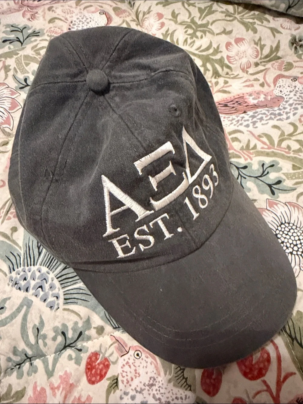 Gray Baseball Cap with White Embroidered Letters Alpha Xi Delta